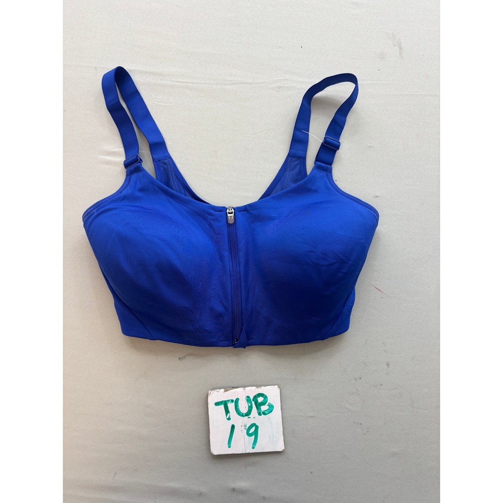 All in Motion Blue High Support Front Zip Sports Bra 34DD Strappy Racerback